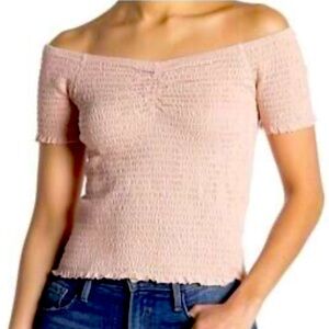 ABOUND Crop top Women's Size XL Blush Pink Smocked Off Shoulder U-neck NWT